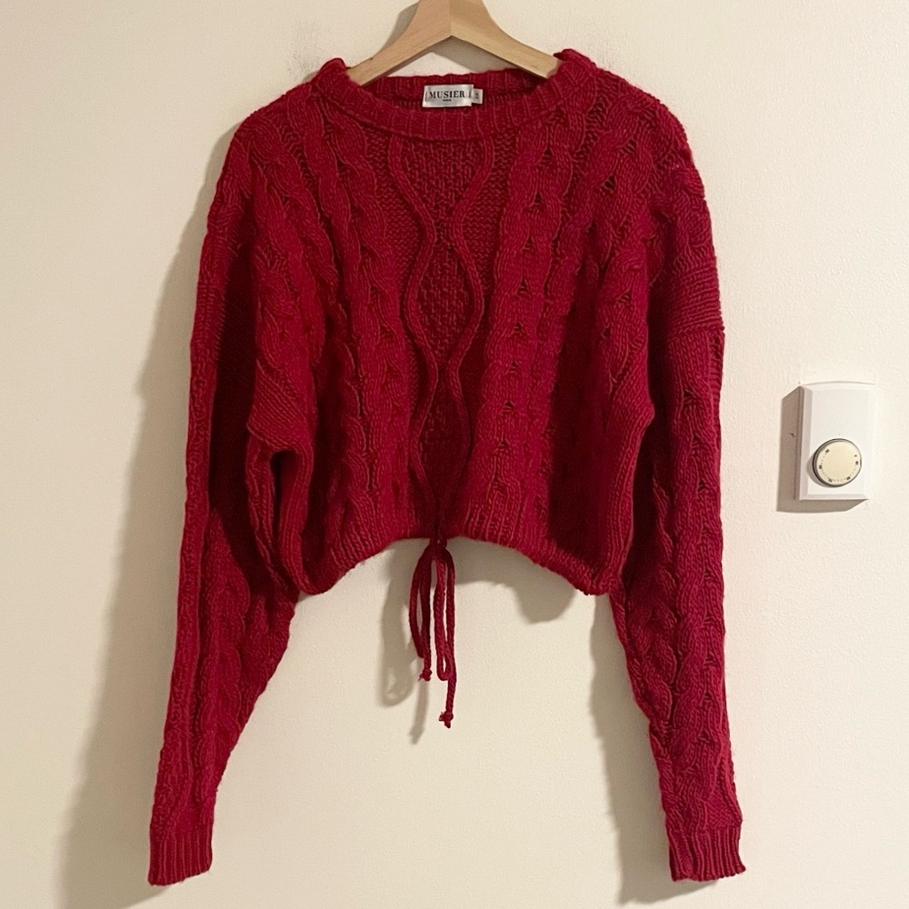 Musier Paris Adele Cable Knit Sweater Women’s Size Medium Cropped Red - Picture 4 of 11